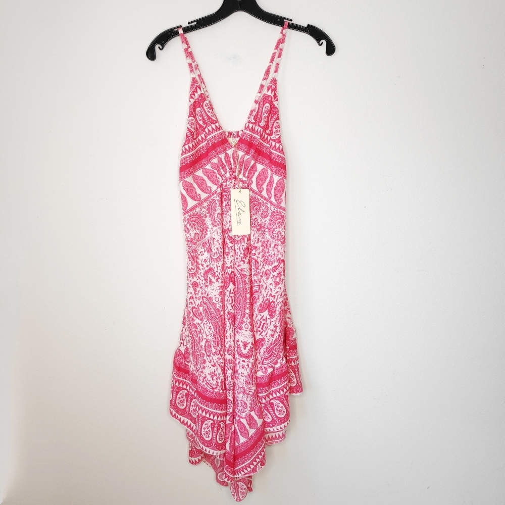 Elan Paisley Pink White Handkerchief Dress Small